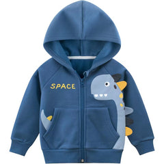 Baby Cartoon Dinosaur Graphic Zipper Front Fleece Coat With Hat