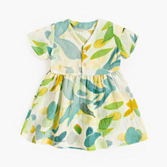 Summer New Arrival Baby Girls Casual Leaves Print Short Sleeves V Neck