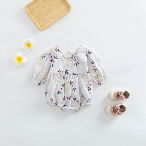 Baby Girl Floral Embroidered Pattern Square Collar Bodysuit