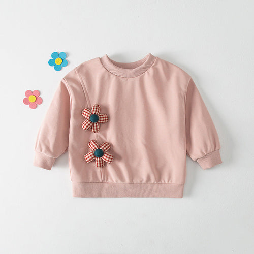 Autumn New Design Kids Girls Crew Neck Long Sleeves 3D Flowers Pattern