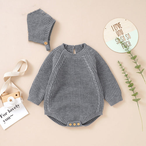 Baby Solid Color Long Sleeve Knitted Woolen Onesies