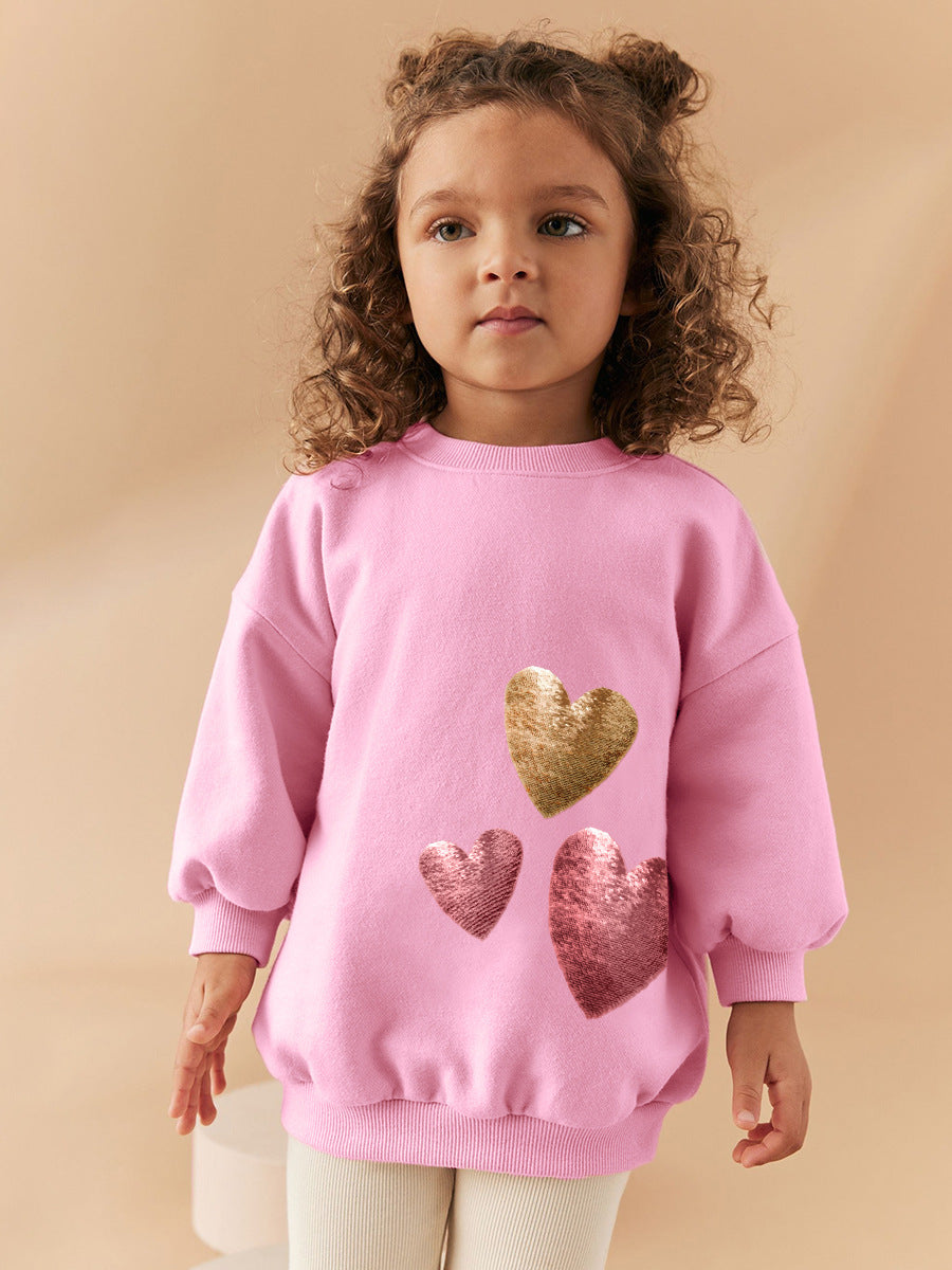 Arrival Spring And Autumn Girls Fashion Sequin Heart Long Sleeves Top