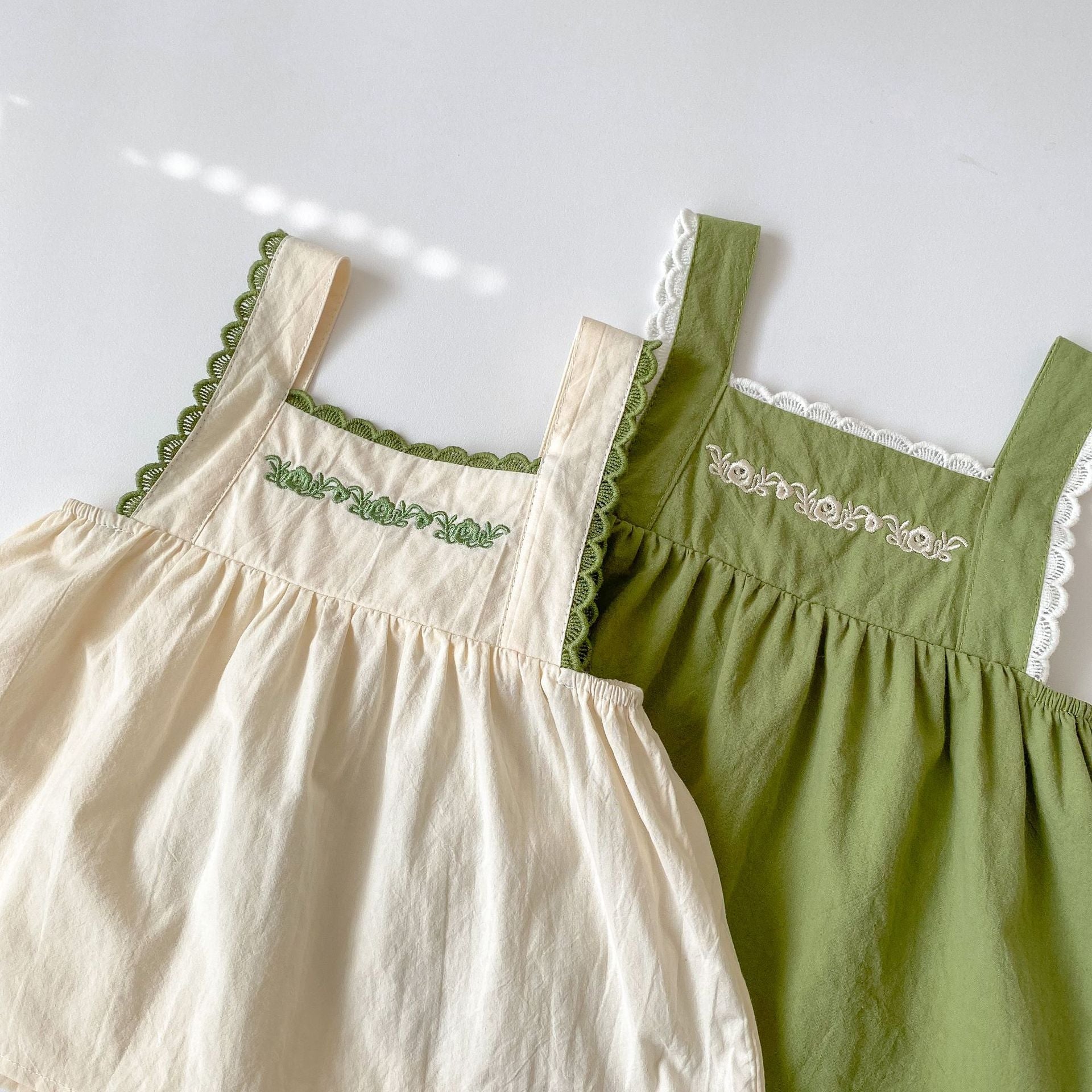 Baby Girl Embroidery Pattern Sling Tops With Shorts Sets