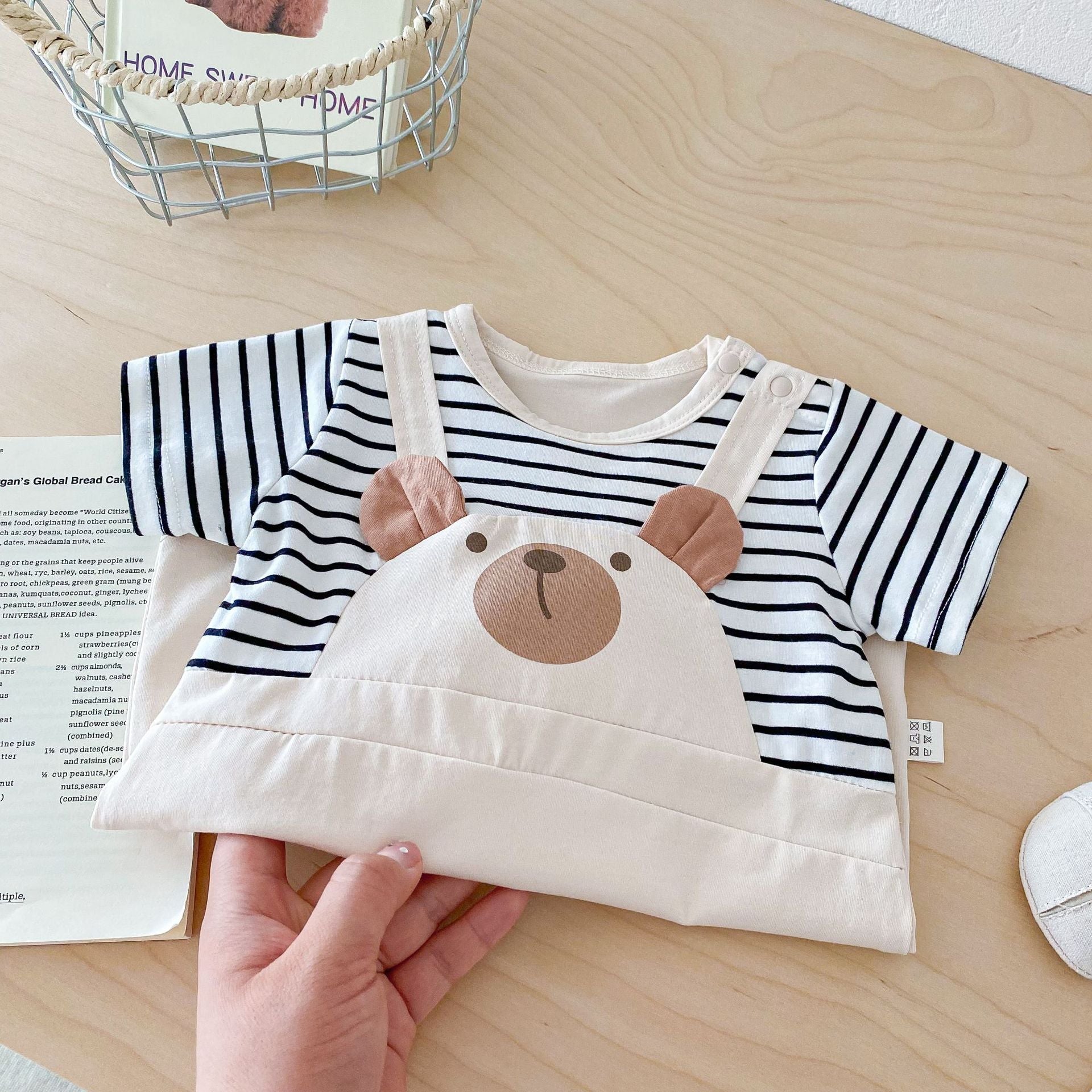 New Design Summer Baby Kids Unisex Teddy Bear Pattern Crew Neck Short