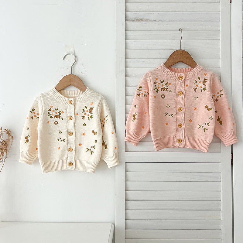 Autumn New Arrival Baby Kids Girls Comfortable Flowers Embroiedery