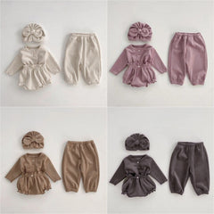 Baby Solid Color Fleece Thermal Lantern Pants In Autumn Winter