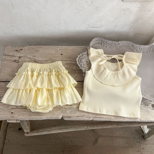 Summer New Arrival Baby Girls Sleeveless Solid Color Top And Ruffle