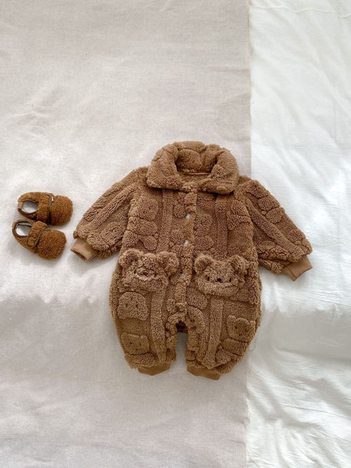 Winter Infant Baby Lovely Teddy Bear Cartoon Pattern Turndown Collar