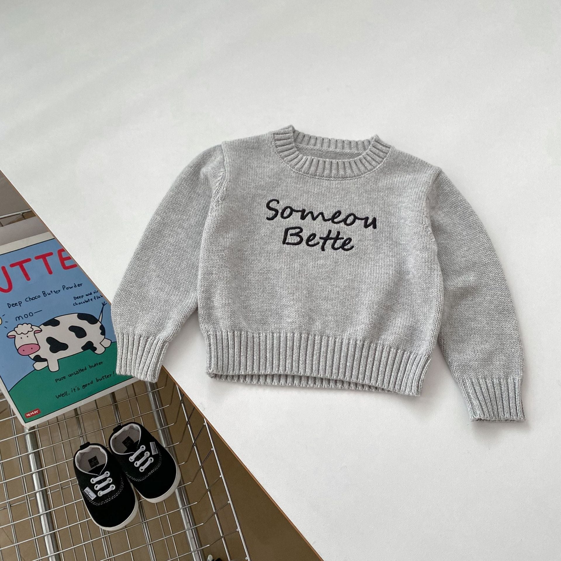 Autumn Baby Kids Boys Letters Embroidery Pattern Knitted Crew Neck