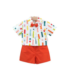 Summer Baby Kids Boys Colorful Striped Pattern Turn-Down Collar Short