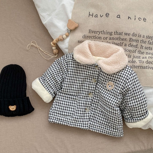 Baby Plaid Graphic Single Breasted Design Thickened Warm Winter Cotton