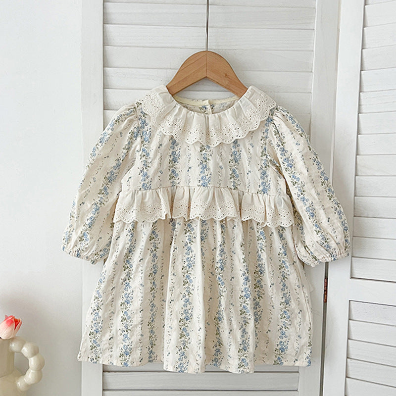 Arrival Autumn Baby Kids Girls Long Sleeves Blue Floral Pattern