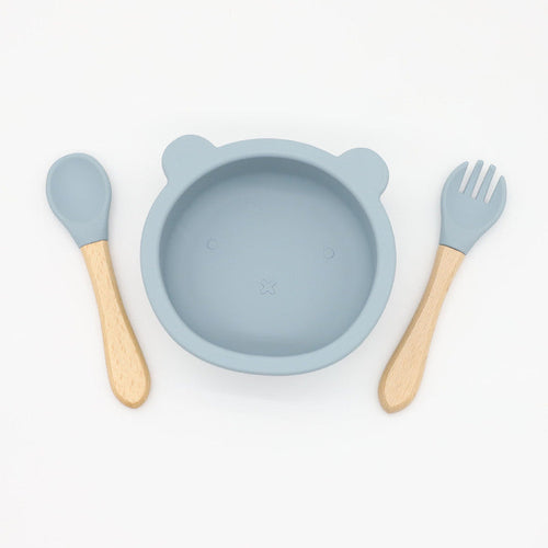 Baby Bear Shape Food Training Silicone Bowl With Spoon Tableware