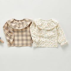 Autumn New Arrival Kids Girls Plaid/Floral Long Sleeves Shirt with