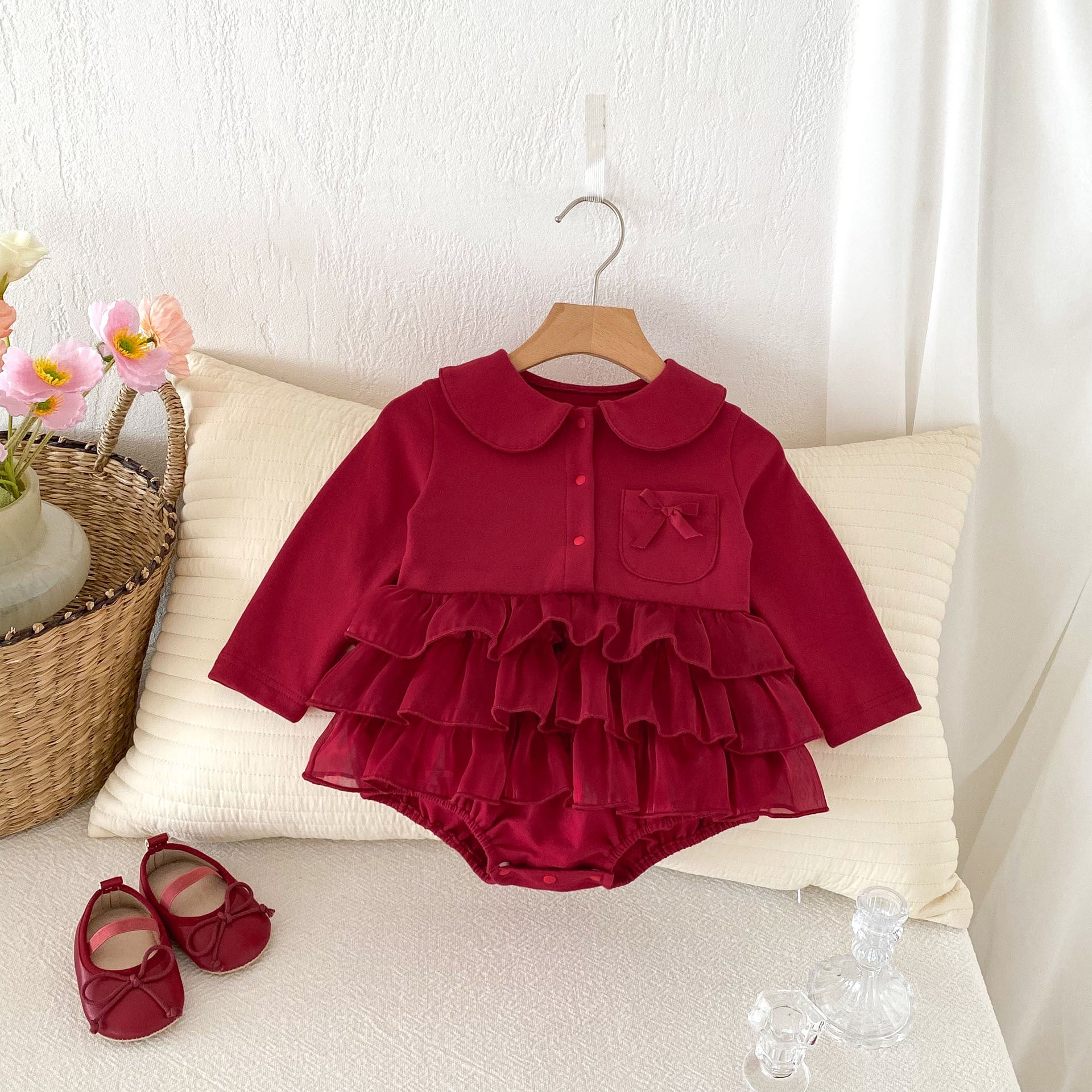 Autumn New Arrival Baby Girls Long Sleeves Ruffle Solid Color Peter