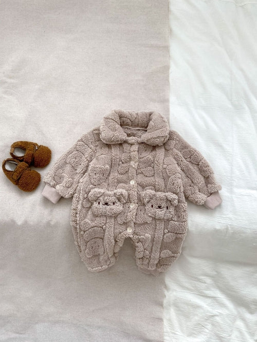 Winter Infant Baby Lovely Teddy Bear Cartoon Pattern Turndown Collar