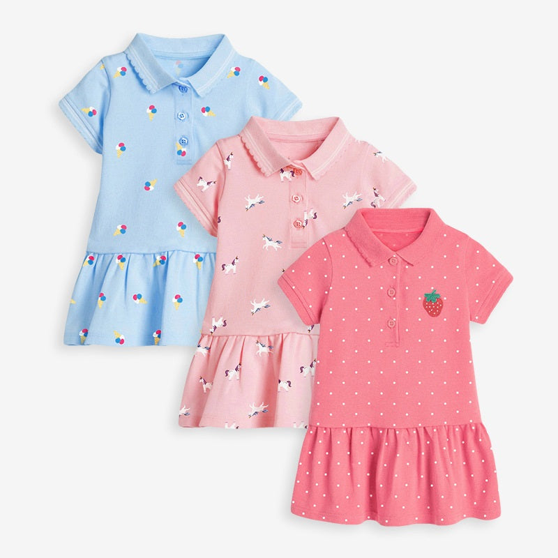 Girls’ Clothing: Collar Flip Cartoon Children’s Polo Dress - Horizon Bliss