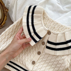 Sailor Collar Simple Style Knitted Clothing Sets