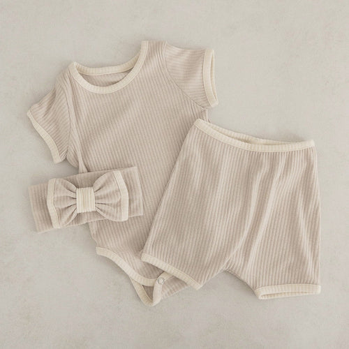 Baby Unisex Solid Color Comfy Cotton Onesies & Shorts Sets With