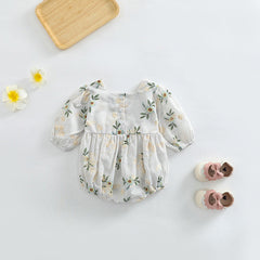 Baby Girl Floral Embroidered Pattern Square Collar Bodysuit