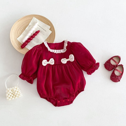 Autumn New Arrival Baby Girls Long Sleeves Square Ruffle Neck Double