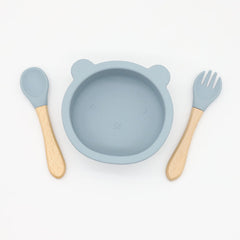 Baby Bear Shape Food Training Silicone Bowl With Spoon Tableware