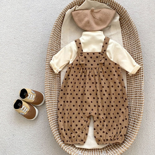 Polka Dot Overalls With Solid Color Shirts Sets