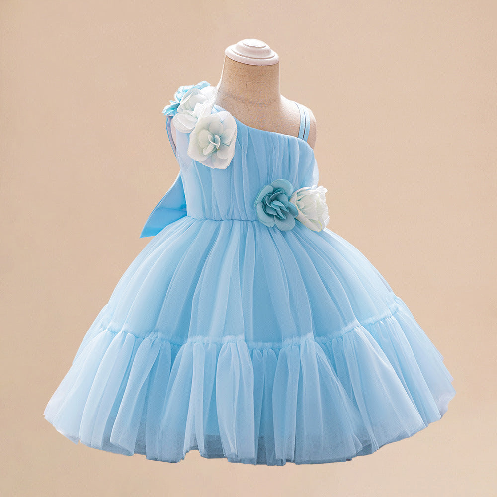 Summer Baby Kids Girls Princess Sleeveless 3D Flowers Birthday Tulle