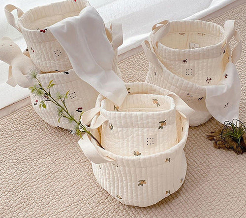 Baby Embroidered Pattern Baby Bottle Storage Basket