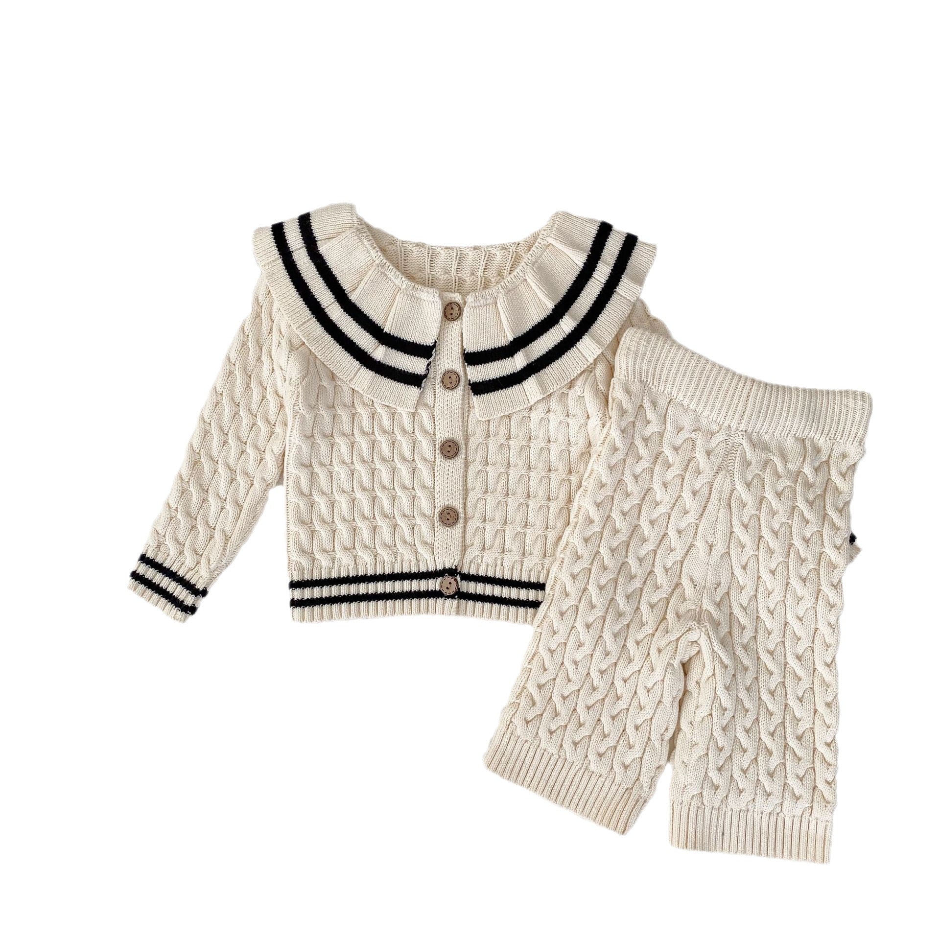 Sailor Collar Simple Style Knitted Clothing Sets