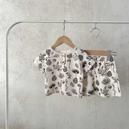 Baby Print Pattern Multi-Style Waffle Fabric Shorts Sets