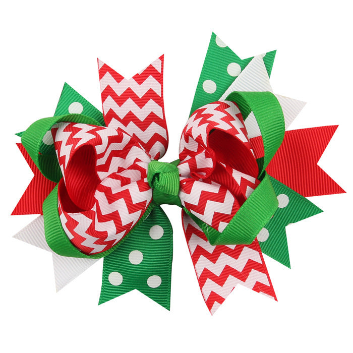 Christmas Various Pattern Dovetail Bow Shape Design Hair 5 Clips