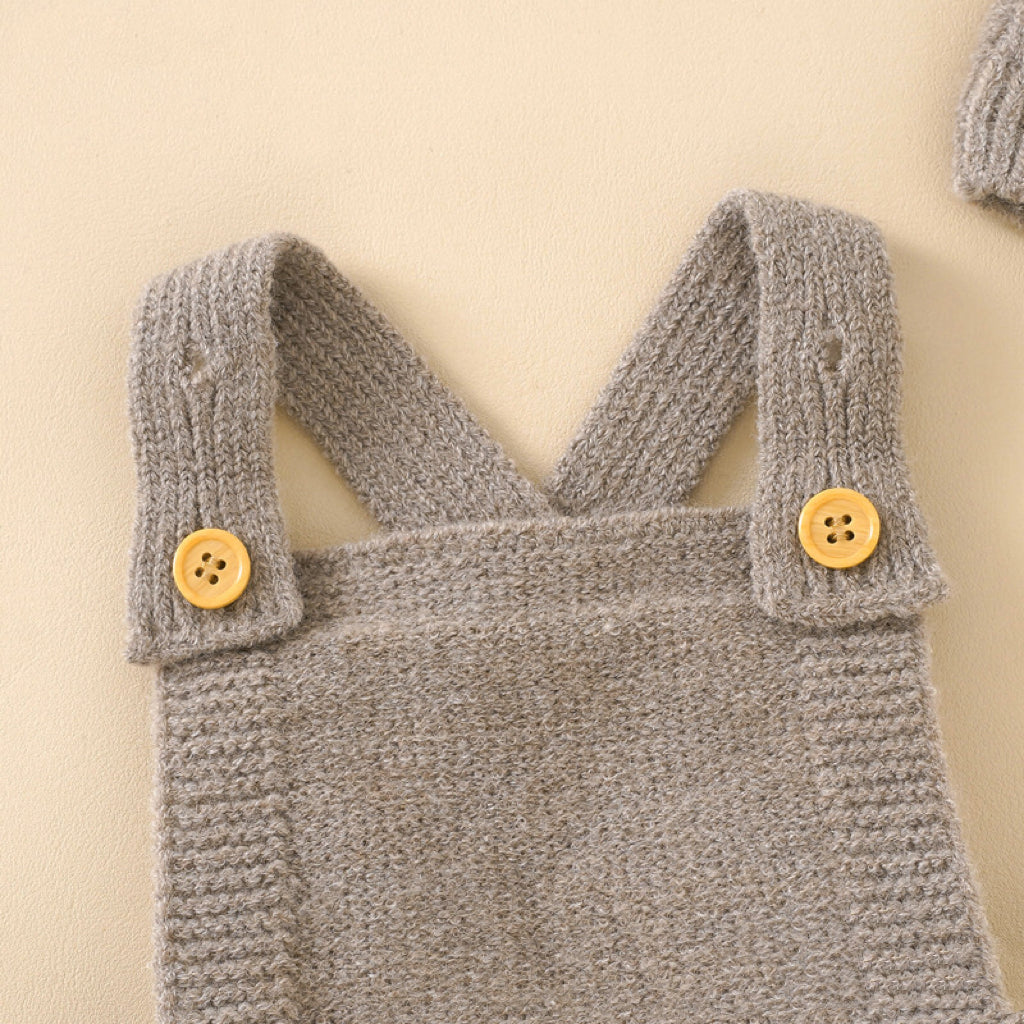 Baby Solid Color Knitted Sling Romper With Hat Sets