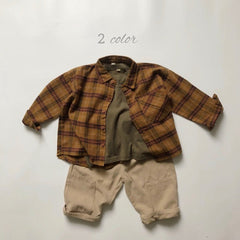 Baby Plaid Pattern Vintage Style Lapel Design Shirt