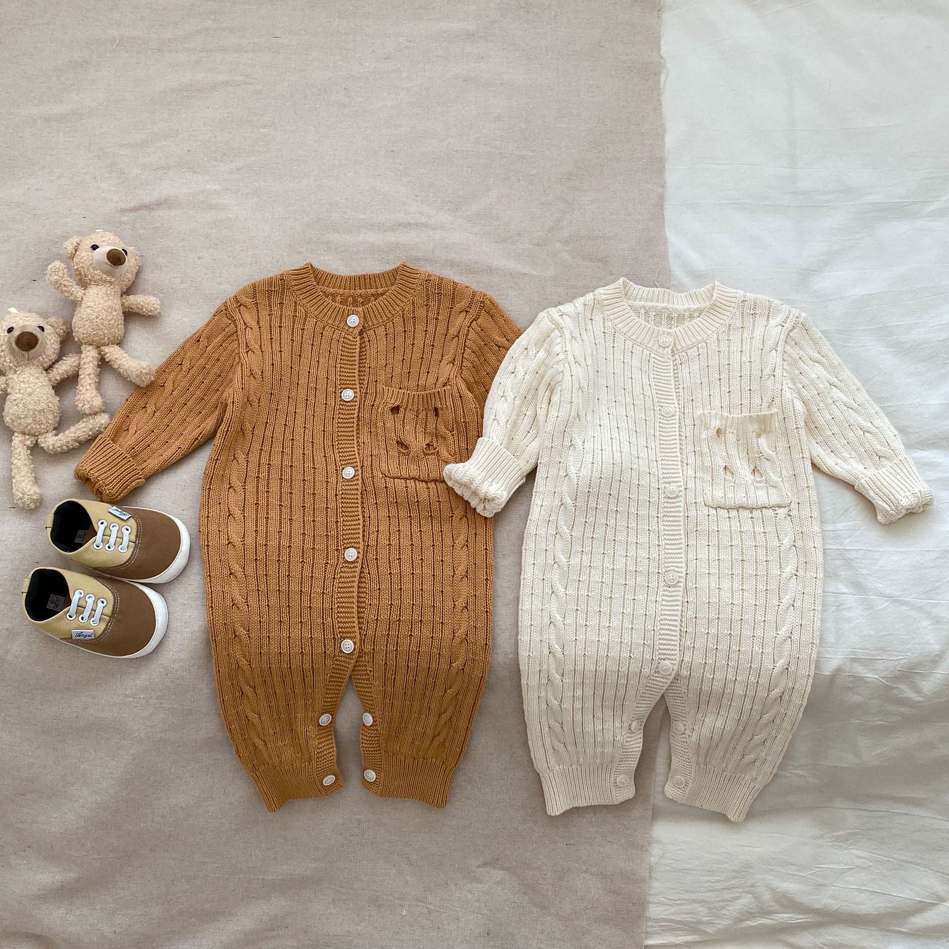 New Autumn Infant Baby Unisex Solid Knit Sweaters Long Sleeve Romper