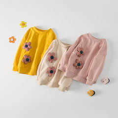 Autumn New Design Kids Girls Crew Neck Long Sleeves 3D Flowers Pattern