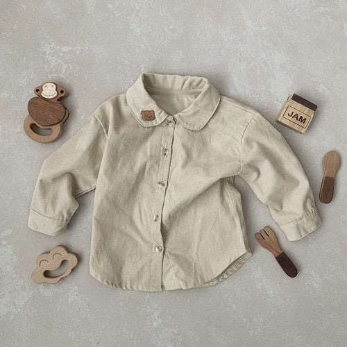 Baby Boy Solid Color Bear Patched Pattern Single Breasted Design Lapel