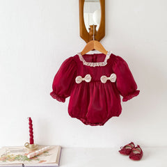 Autumn New Arrival Baby Girls Long Sleeves Square Ruffle Neck Double