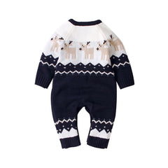 Baby Christmas Giraffe Pattern Shoulder Button Design Sweater Rompers