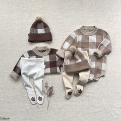 Baby Plaid Graphic Long Sleeve Crewneck Knit Thickened Onesies