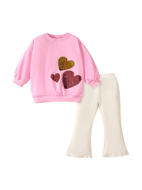 Arrival Spring And Autumn Girls Fashion Sequin Heart Long Sleeves Top