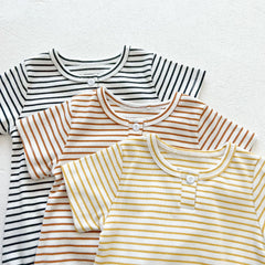 Baby Girls Round Collar Short-Sleeved Stripped Onesies