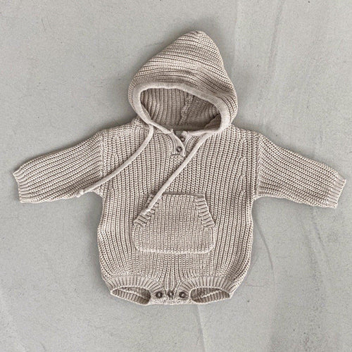 Baby Solid Color Knitted Hooded Triangle Onesies