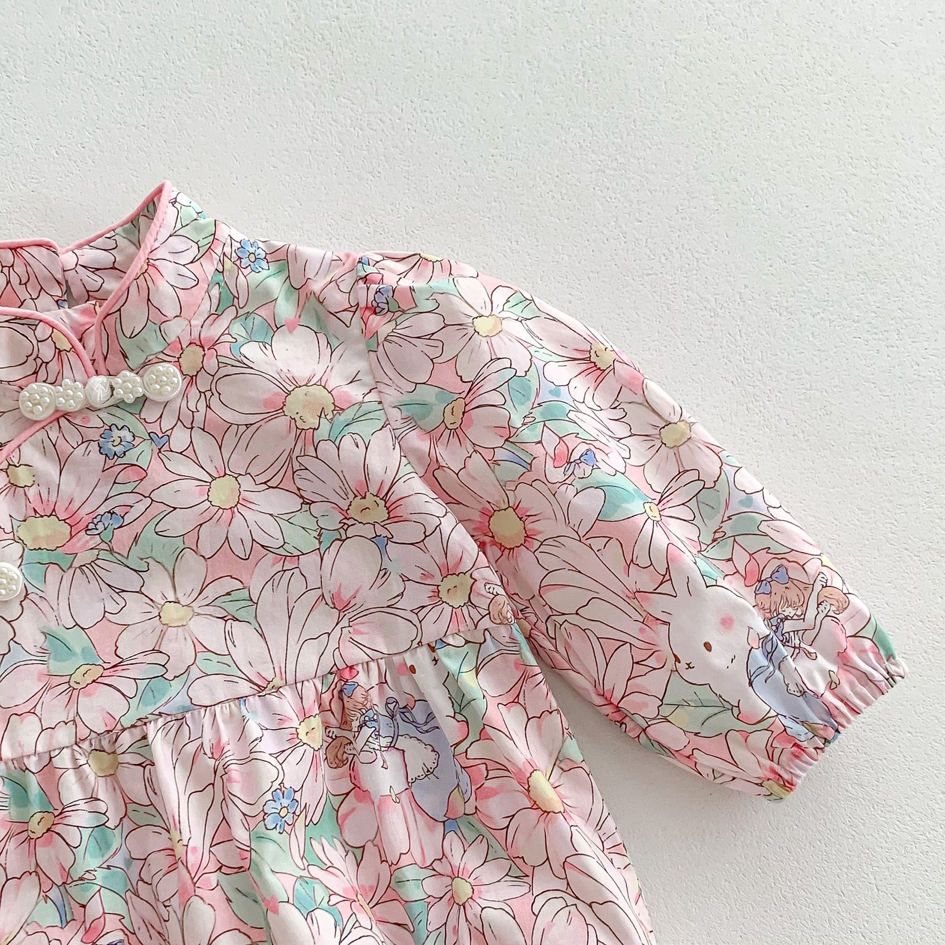 Flower Pattern Long Sleeve Chinese Style Onesies