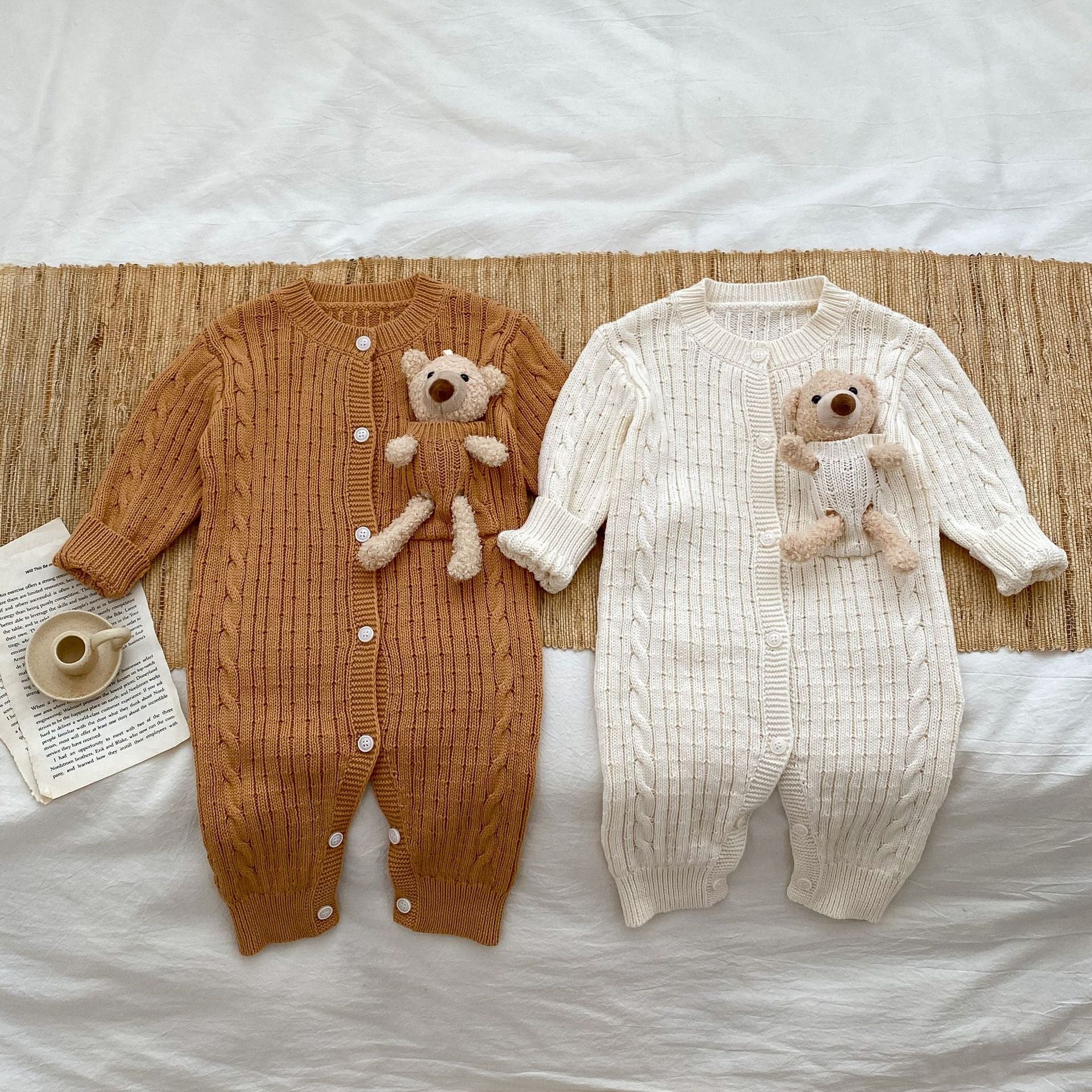 New Autumn Infant Baby Unisex Solid Knit Sweaters Long Sleeve Romper