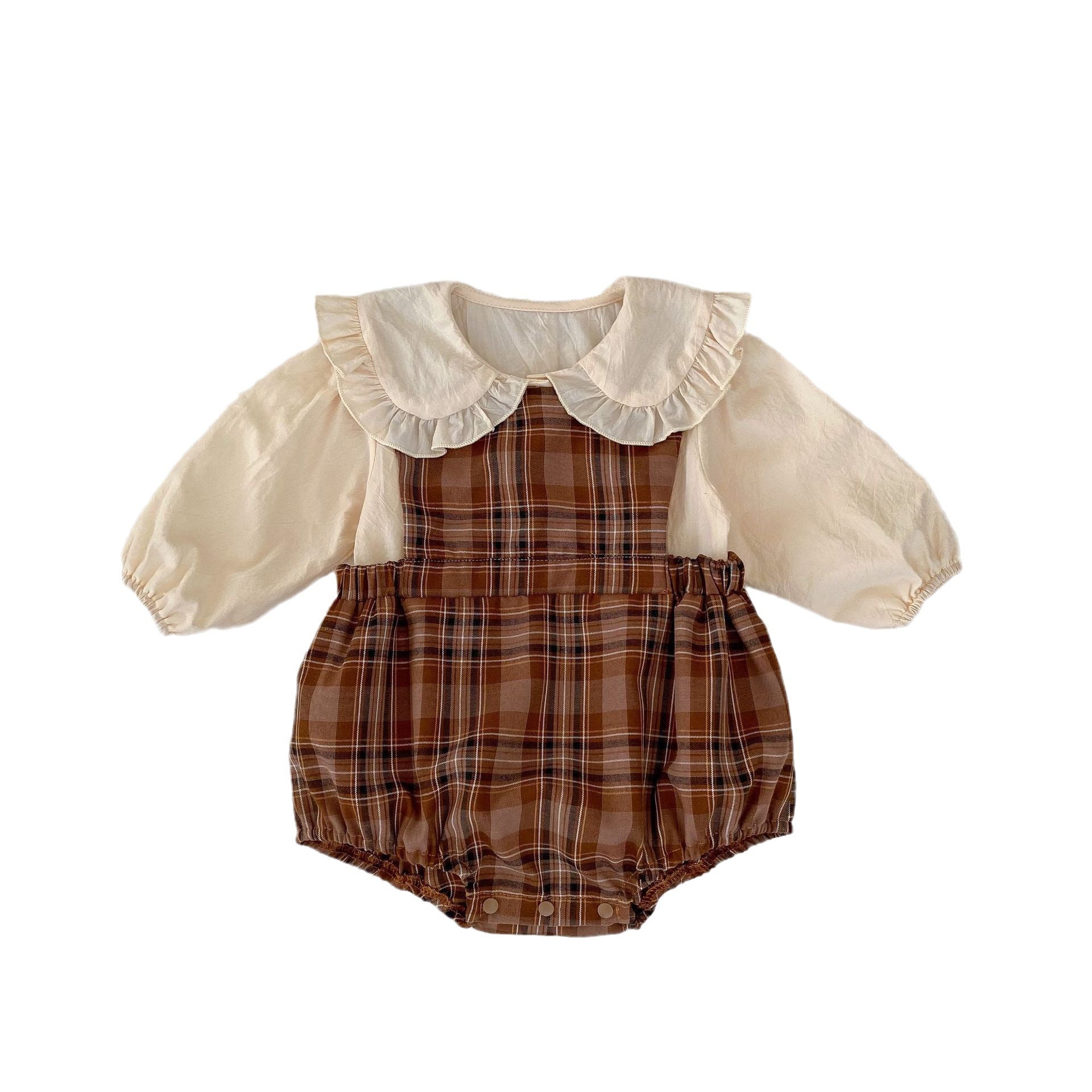 Vintage Style Plaid Pattern Strap Onesie With Shirt Sets