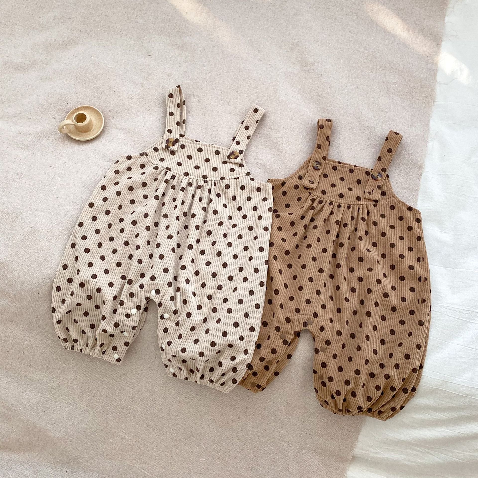 Polka Dot Overalls With Solid Color Shirts Sets