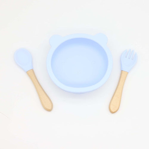 Baby Bear Shape Food Training Silicone Bowl With Spoon Tableware