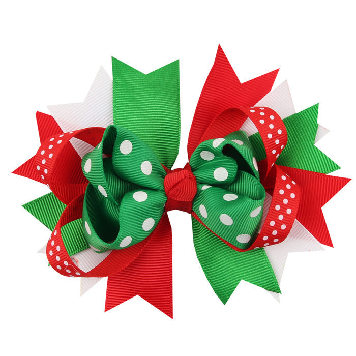 Christmas Various Pattern Dovetail Bow Shape Design Hair 5 Clips