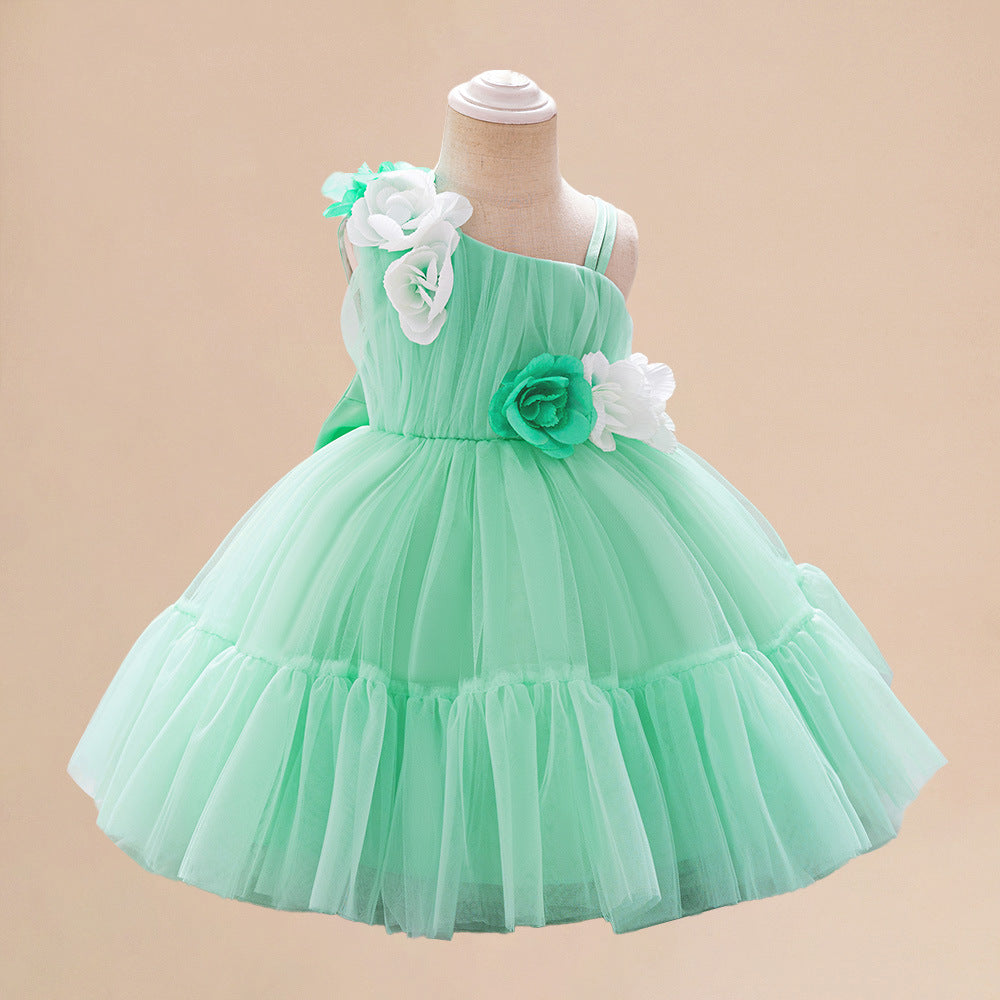 Summer Baby Kids Girls Princess Sleeveless 3D Flowers Birthday Tulle